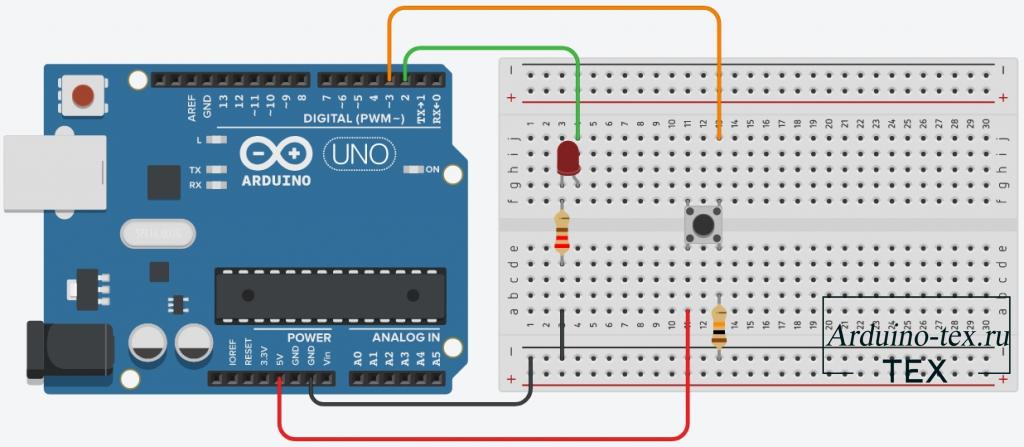 Схема подключения кнопки к Arduino.