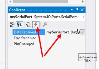 Для получения данных от Arduino добавим функцию «mySerialPort_DataReceived». 