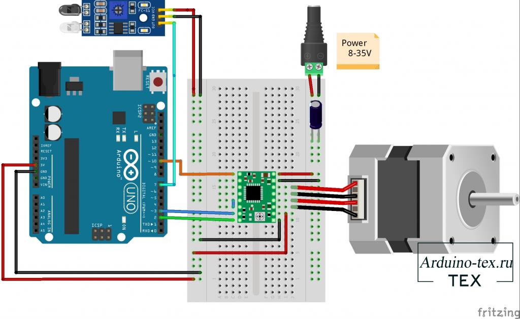 Схема подключения Электроники самодельного дозатора мыла на Arduino.